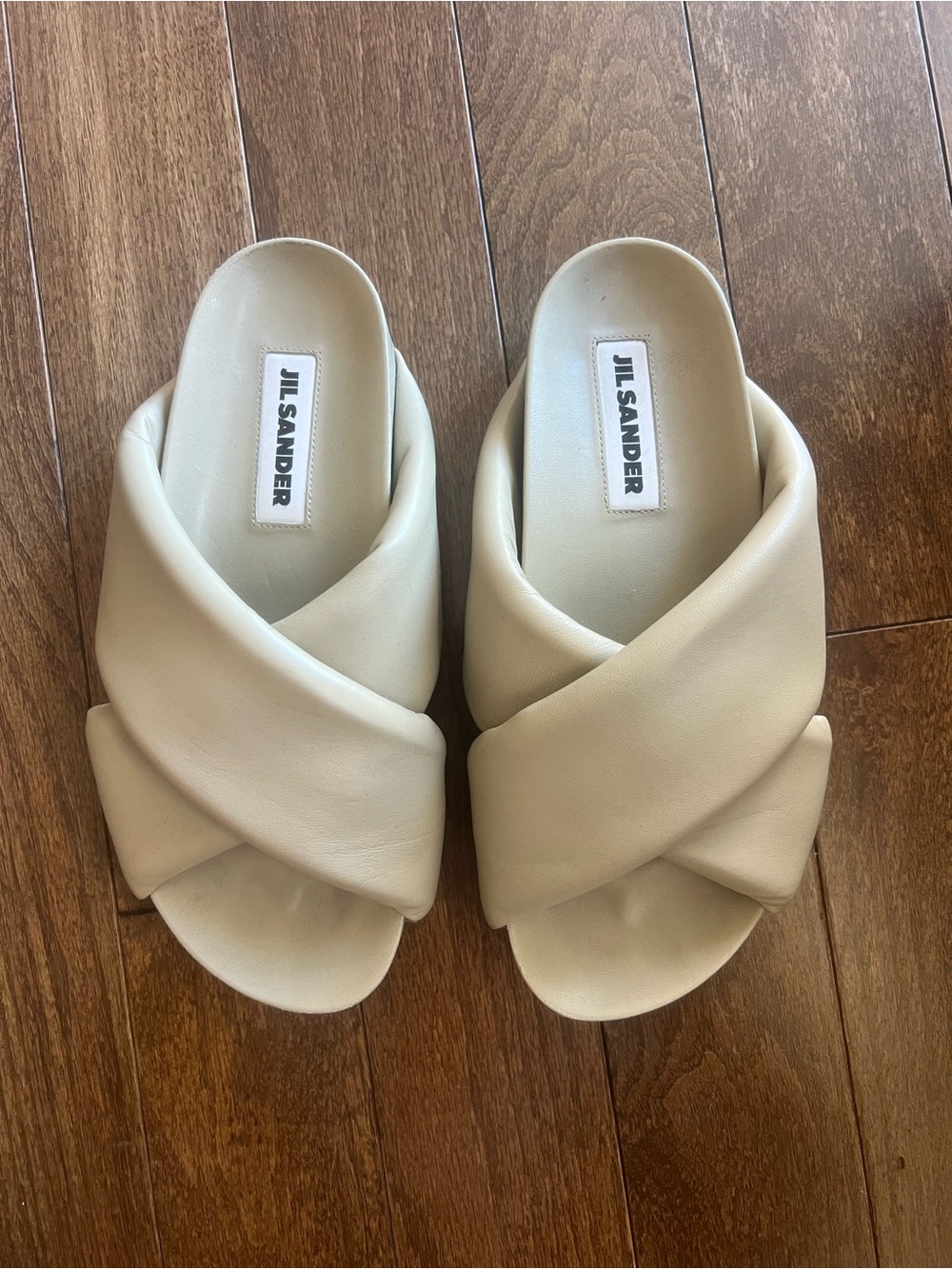 Jil Sander Cream Padded Cross-Band Slide Mules